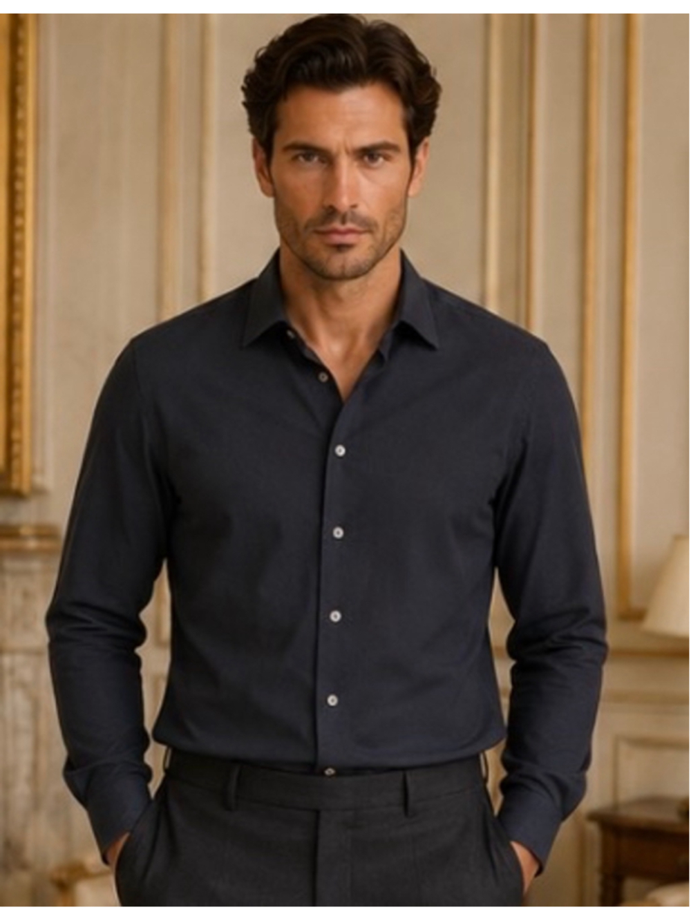 Ermenegildo Zegna Dress Shirt Washed Navy Blue Size 44 Neck 17.5